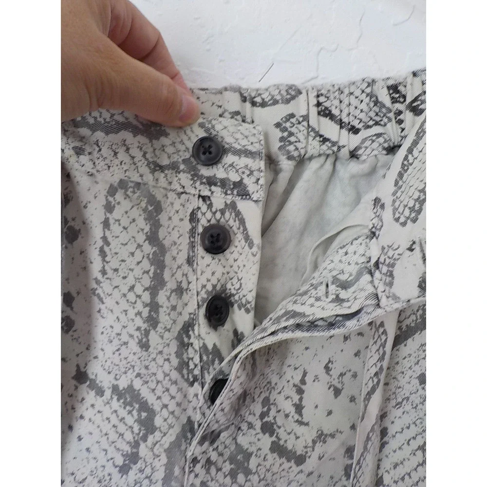 Pam and Gela Joggers Beige Gray Snake Print Pants w/ Belt Women Small (P) Button - Picture 6 of 12
